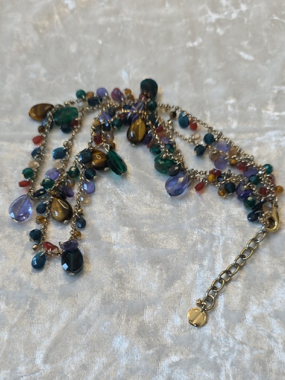 Talbots Multi-Gem Teardrop Layered Necklace in Green, Purple, Blue, Brown, Red - Picture 8 of 8